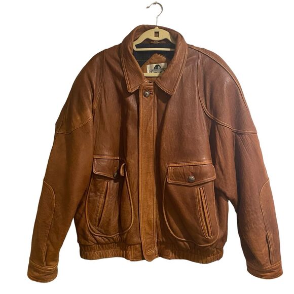 Vintage Woodward Collection Brown Leather Wool Lined Bomber Jacket Mens Size XL